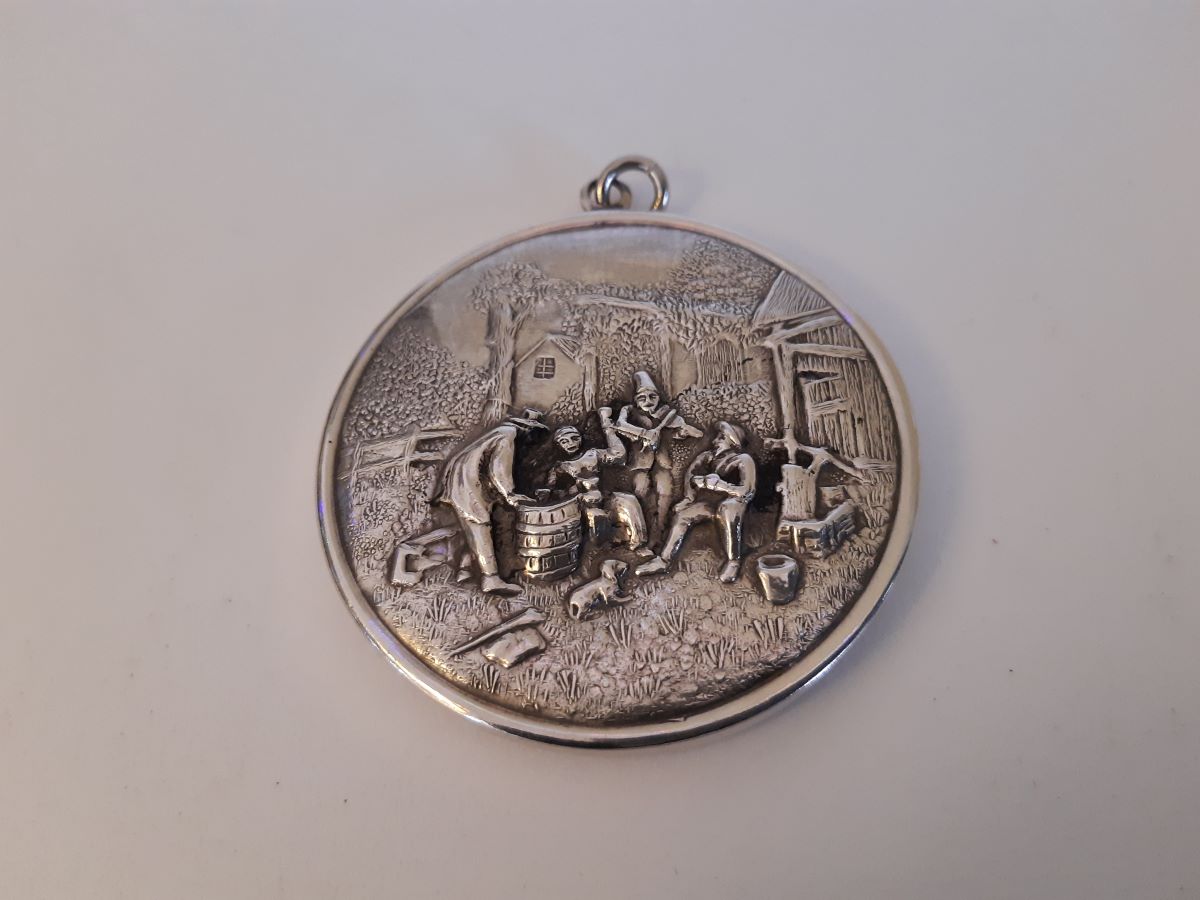 Silver handbag Mirror, Embossed Country Scene